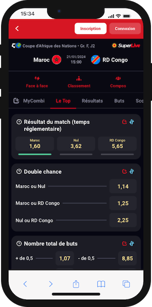 cotes maroc rd congo sur betclic