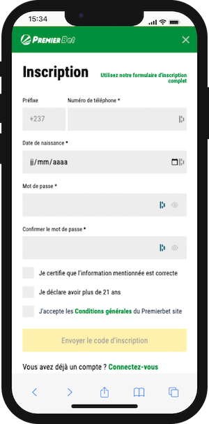 premier bet cameroun inscription