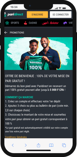 paridirect bonus de bienvenue