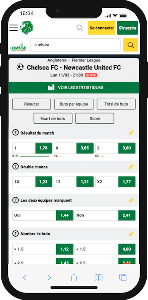 cotes pour parier sur chelsea newvastle avec sunubet