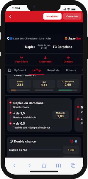 cotes naples barca sur Betclic 
