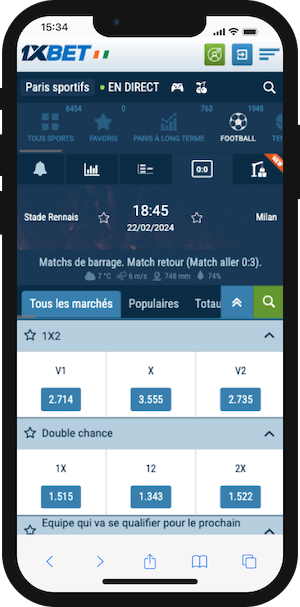 cotes rennes vs ac milan sur 1xbet