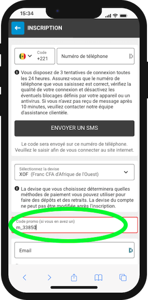 megapari senegal inscription avec code promo 