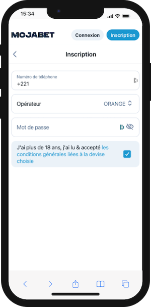 mojabet senegal inscription sur mobile