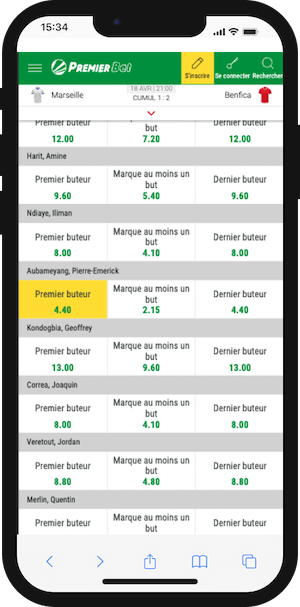 pm vs benfica parier premier buteur