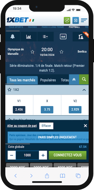 promo olympique marseille vs benfica avec 1xbet