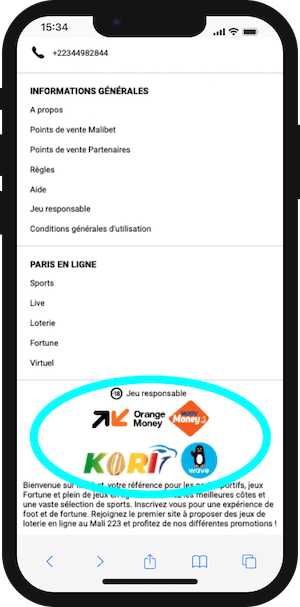 moyens de paiement sur malibet