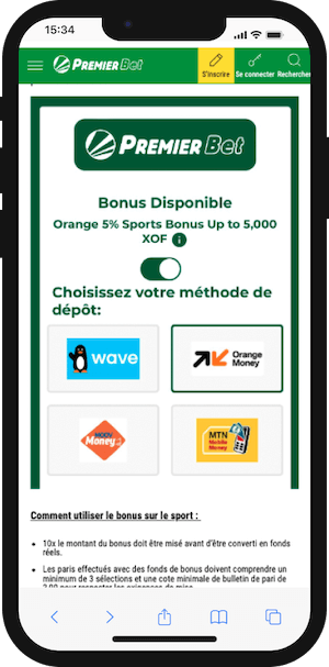 promo premier bet depot avec orange mtn wave et moov money