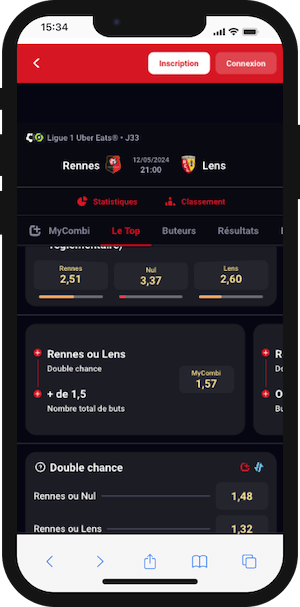 cotes rennes lens sur betclic