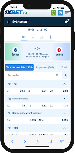parier sur ecosse vs suisse sur 1xbet